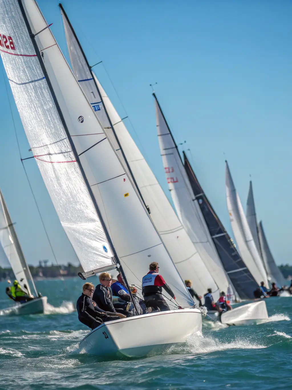 A photo of a sailing competition organized by the club, with multiple boats racing and spectators watching from the shore.