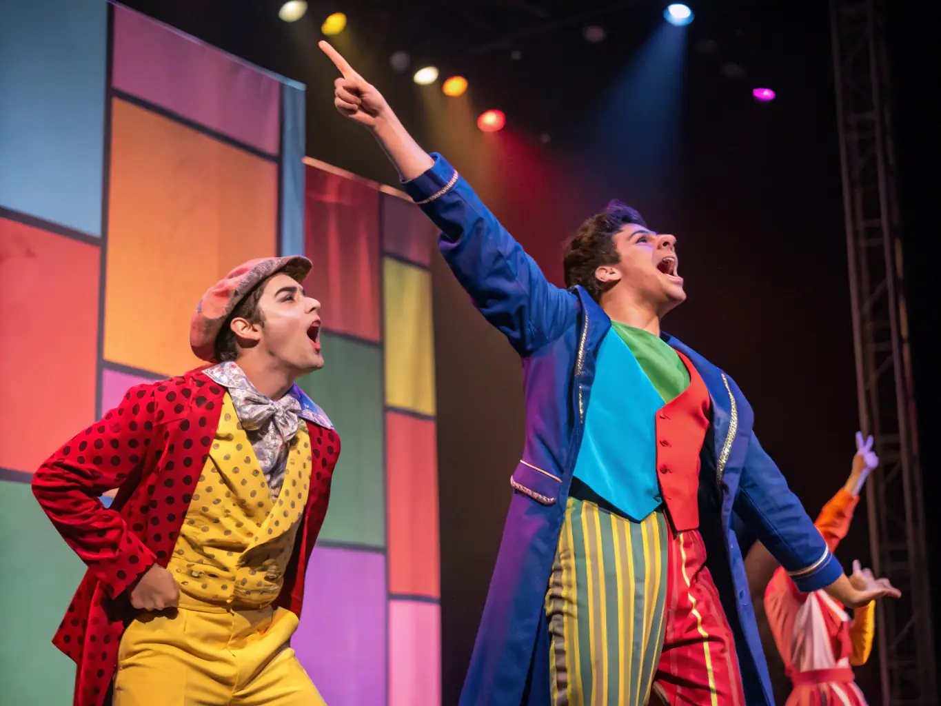 A vibrant scene from a public theater performance by Les Z'ANONYMES, capturing the energy and excitement of live theater.