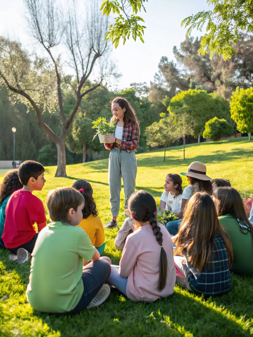 A group of students participating in an outdoor educational workshop, learning about local flora and fauna from Landes Nature's experts.